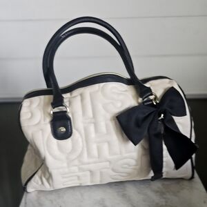 Betsey Johnson Cream and Black Satchel with Bow
